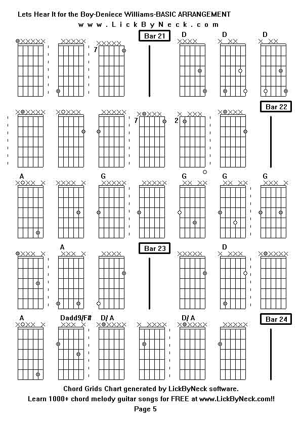 Chord Grids Chart of chord melody fingerstyle guitar song-Lets Hear It for the Boy-Deniece Williams-BASIC ARRANGEMENT,generated by LickByNeck software.